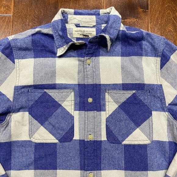 Denim & Supply Ralph Lauren Vtg Checkered Button Down Blue Cream Shirt Women's S - Picture 2 of 10